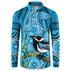 Australia Bluebell Creeper With Superb Blue Wren Button Sweatshirt Aboriginal Art