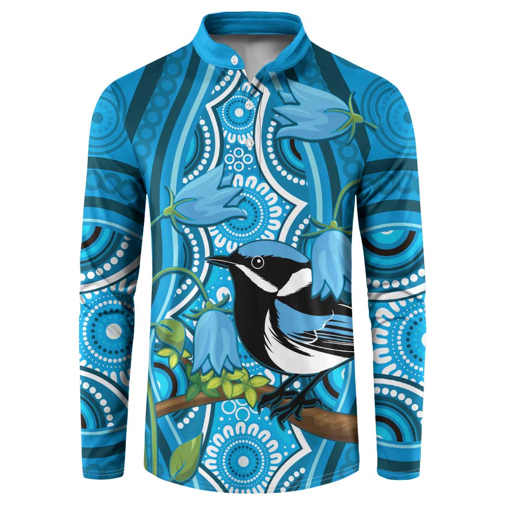 Australia Bluebell Creeper With Superb Blue Wren Button Sweatshirt Aboriginal Art