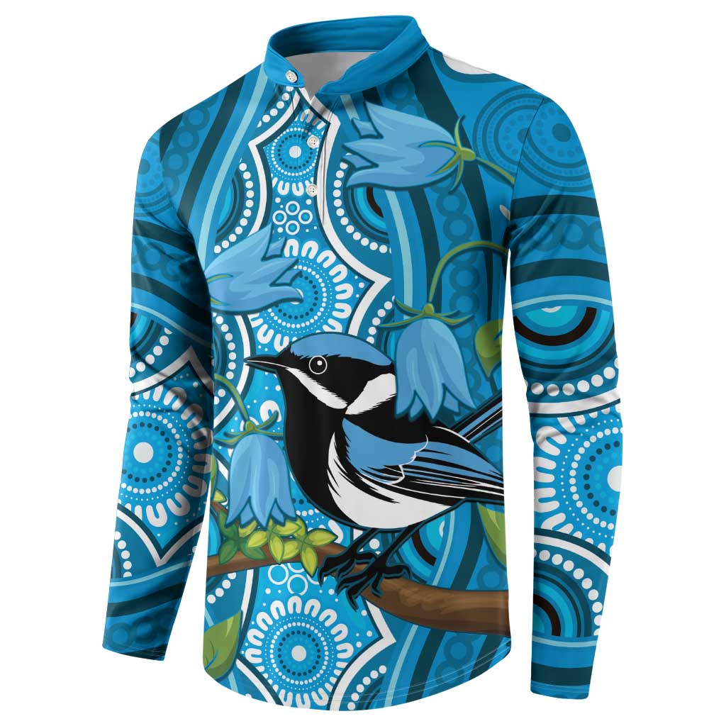 Australia Bluebell Creeper With Superb Blue Wren Button Sweatshirt Aboriginal Art
