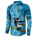 Australia Bluebell Creeper With Superb Blue Wren Button Sweatshirt Aboriginal Art