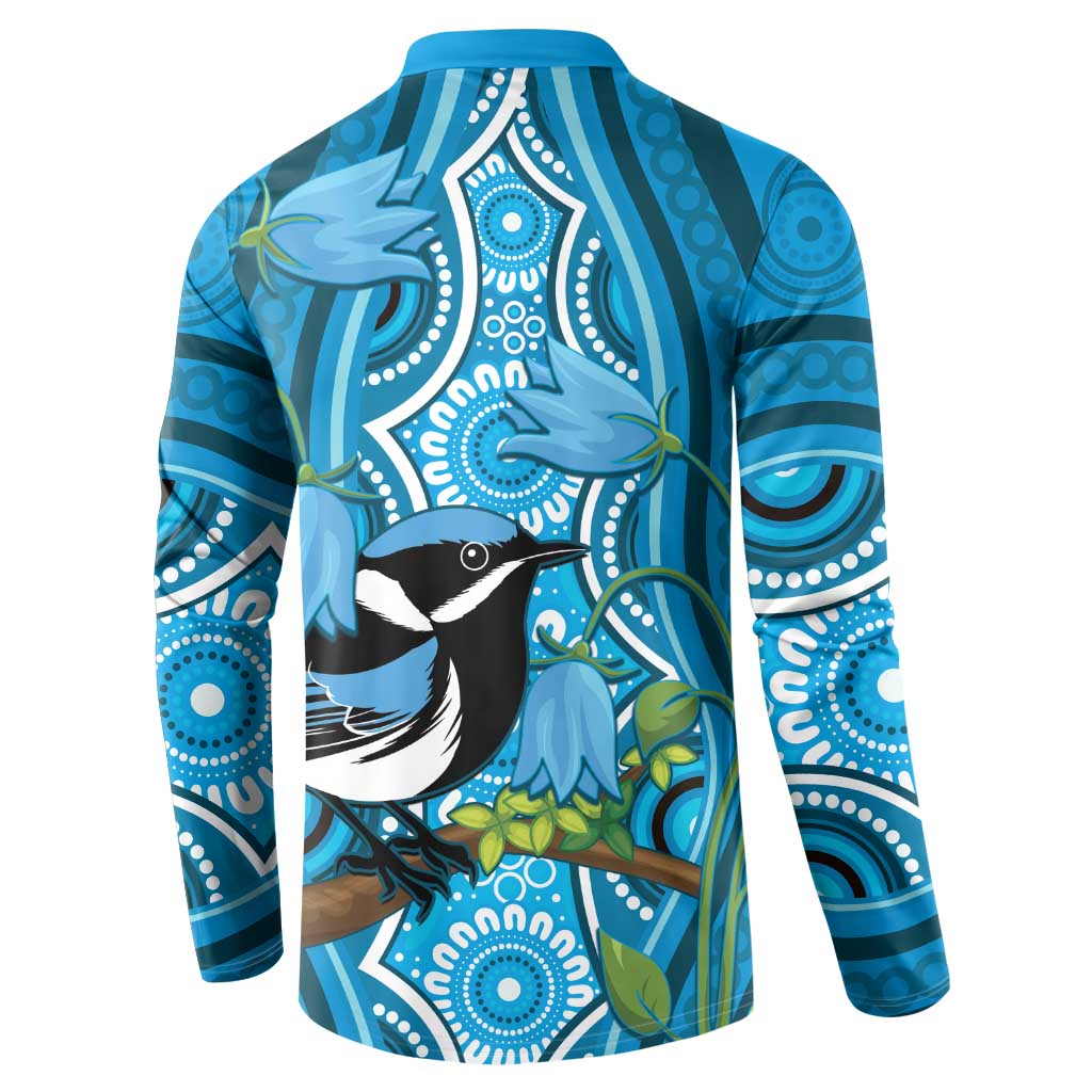 Australia Bluebell Creeper With Superb Blue Wren Button Sweatshirt Aboriginal Art