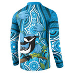 Australia Bluebell Creeper With Superb Blue Wren Button Sweatshirt Aboriginal Art