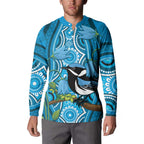 Australia Bluebell Creeper With Superb Blue Wren Button Sweatshirt Aboriginal Art