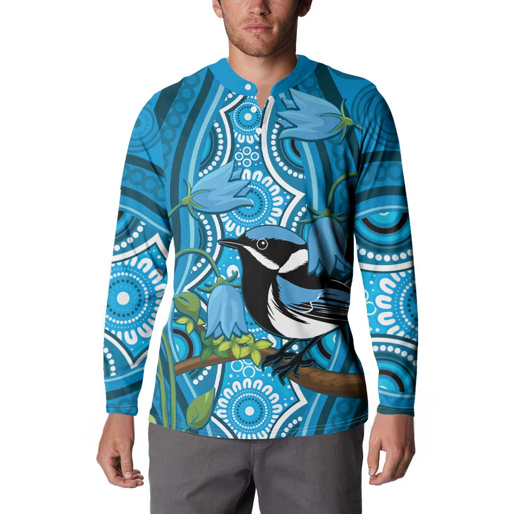 Australia Bluebell Creeper With Superb Blue Wren Button Sweatshirt Aboriginal Art