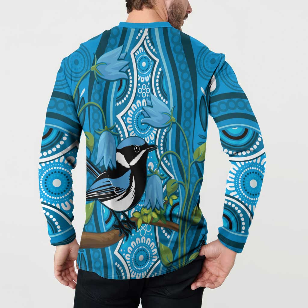 Australia Bluebell Creeper With Superb Blue Wren Button Sweatshirt Aboriginal Art
