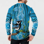Australia Bluebell Creeper With Superb Blue Wren Button Sweatshirt Aboriginal Art