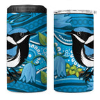 Australia Bluebell Creeper With Superb Blue Wren 4 in 1 Can Cooler Tumbler Aboriginal Art