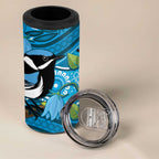 Australia Bluebell Creeper With Superb Blue Wren 4 in 1 Can Cooler Tumbler Aboriginal Art