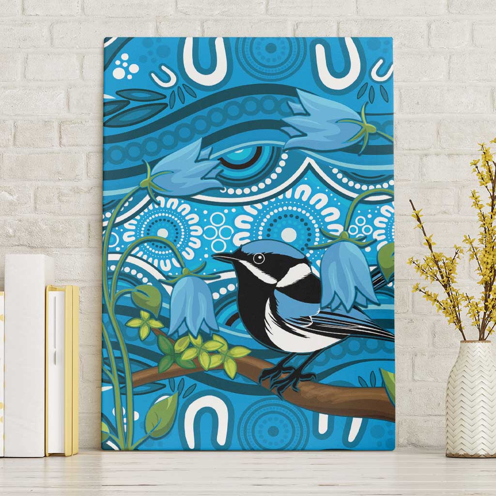 Australia Bluebell Creeper With Superb Blue Wren Canvas Wall Art Aboriginal Art