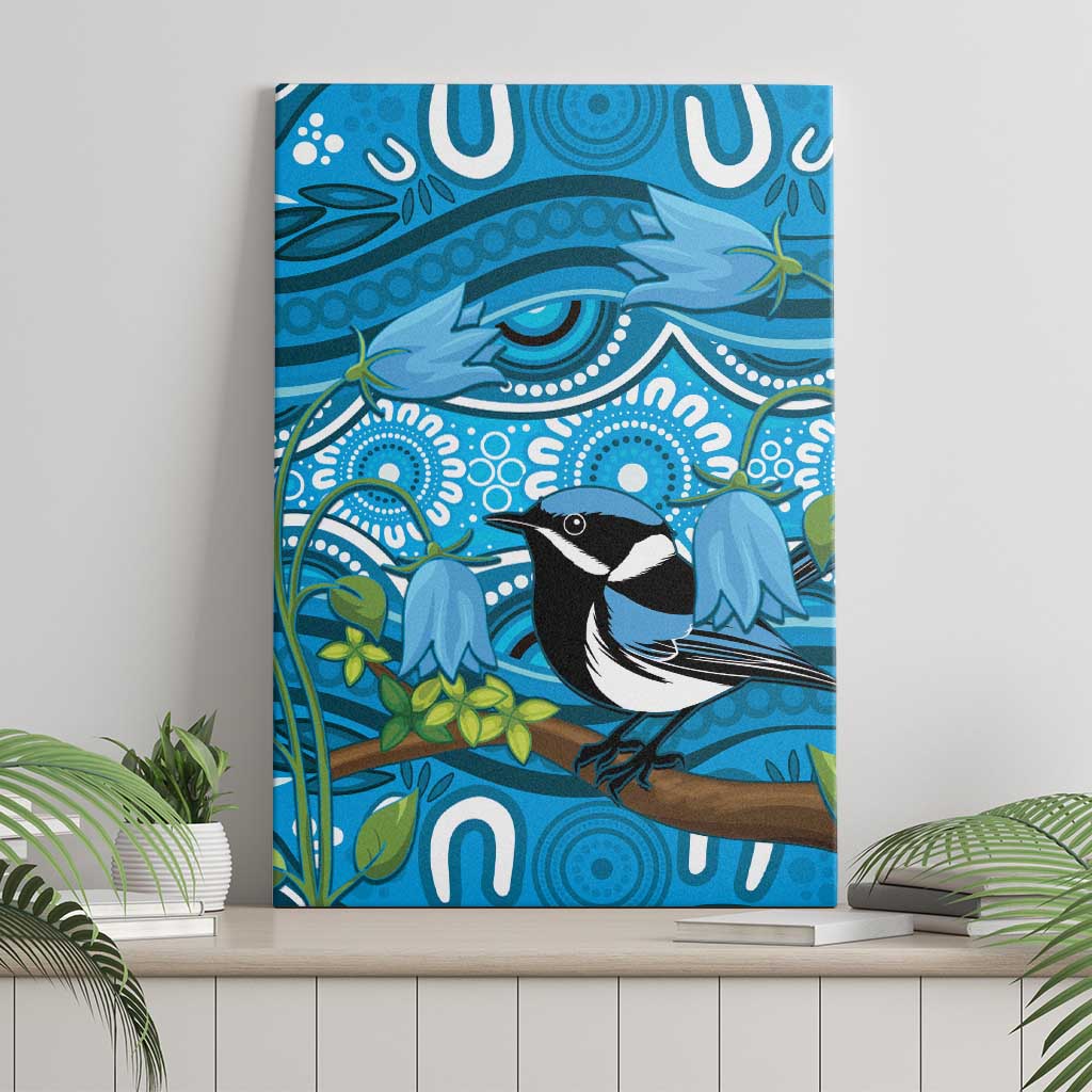 Australia Bluebell Creeper With Superb Blue Wren Canvas Wall Art Aboriginal Art