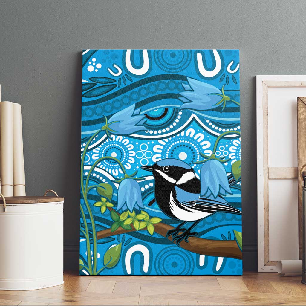 Australia Bluebell Creeper With Superb Blue Wren Canvas Wall Art Aboriginal Art