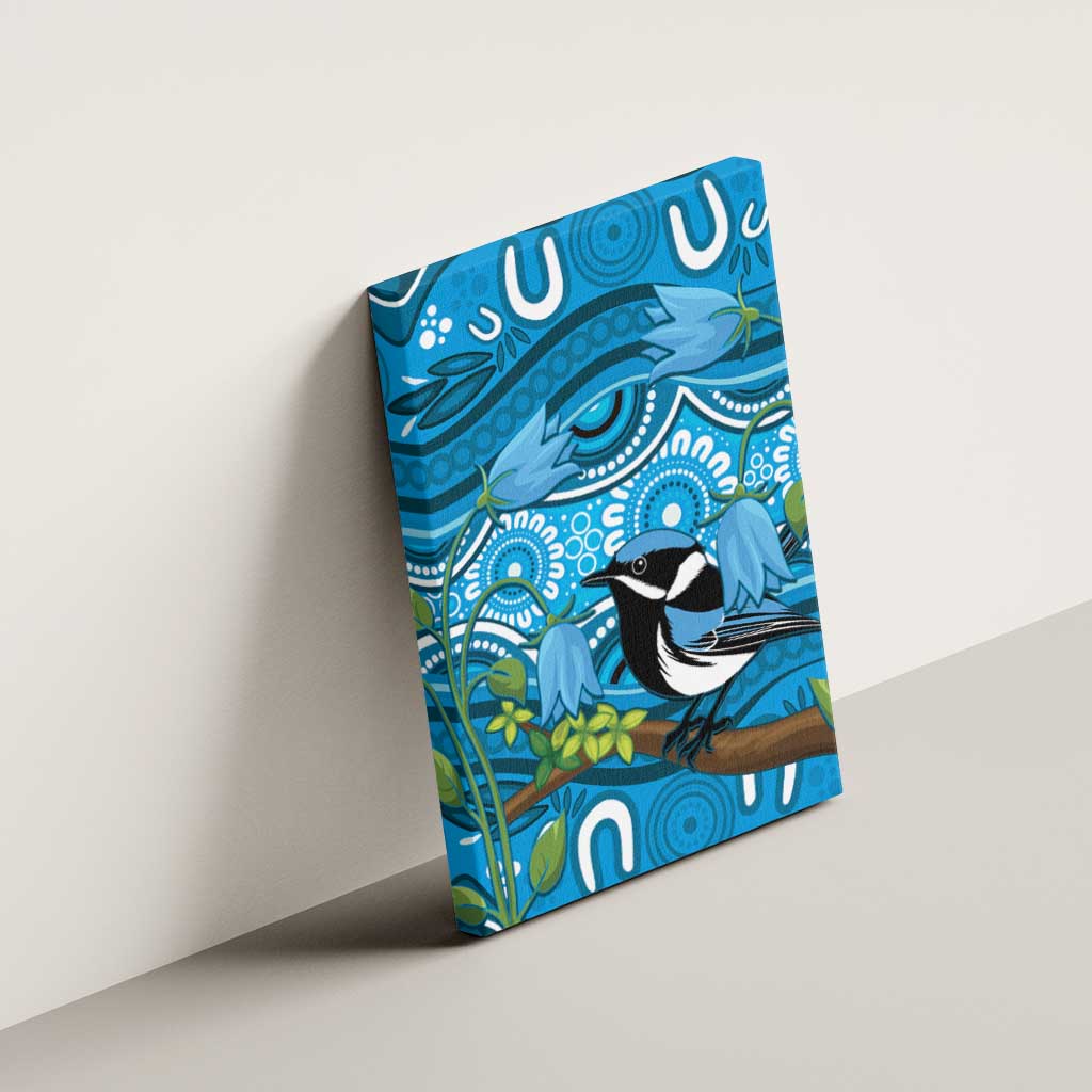Australia Bluebell Creeper With Superb Blue Wren Canvas Wall Art Aboriginal Art