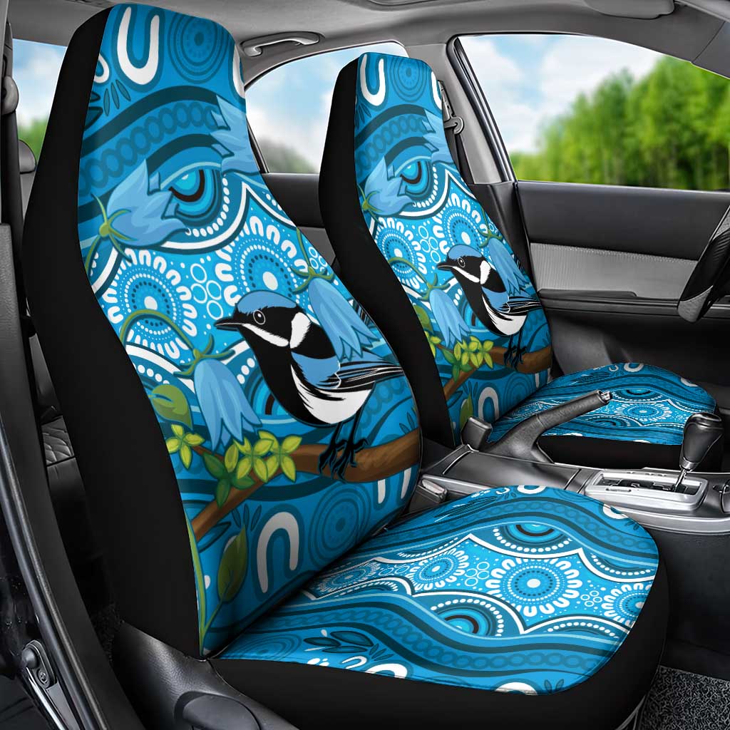 Australia Bluebell Creeper With Superb Blue Wren Car Seat Cover Aboriginal Art