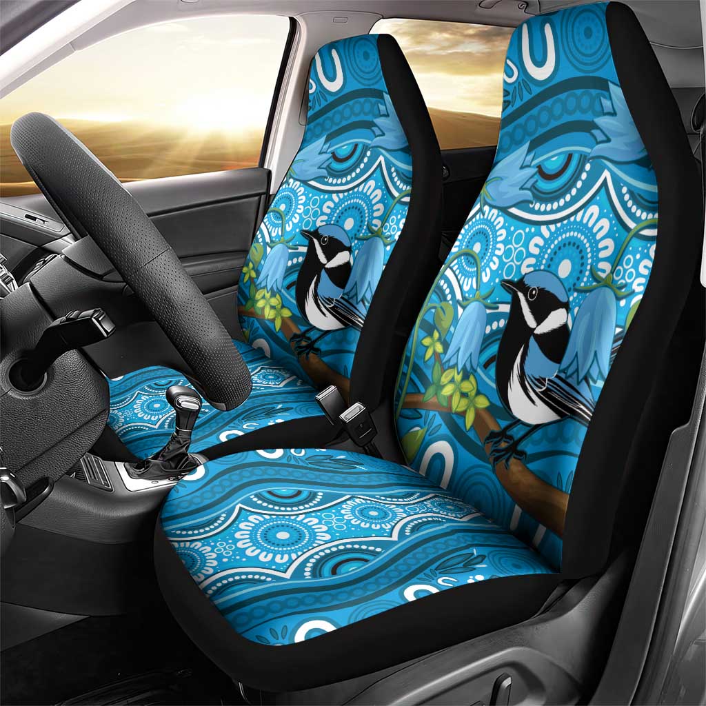 Australia Bluebell Creeper With Superb Blue Wren Car Seat Cover Aboriginal Art