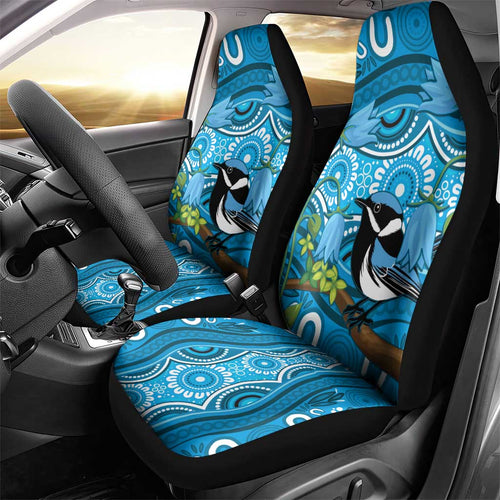 Australia Bluebell Creeper With Superb Blue Wren Car Seat Cover Aboriginal Art