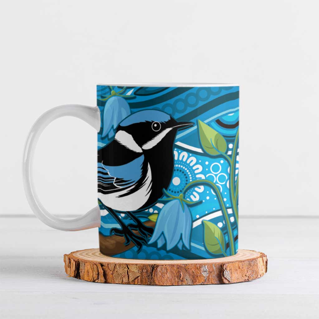 Australia Bluebell Creeper With Superb Blue Wren Ceramic Mug Aboriginal Art - Aussie Hoodie