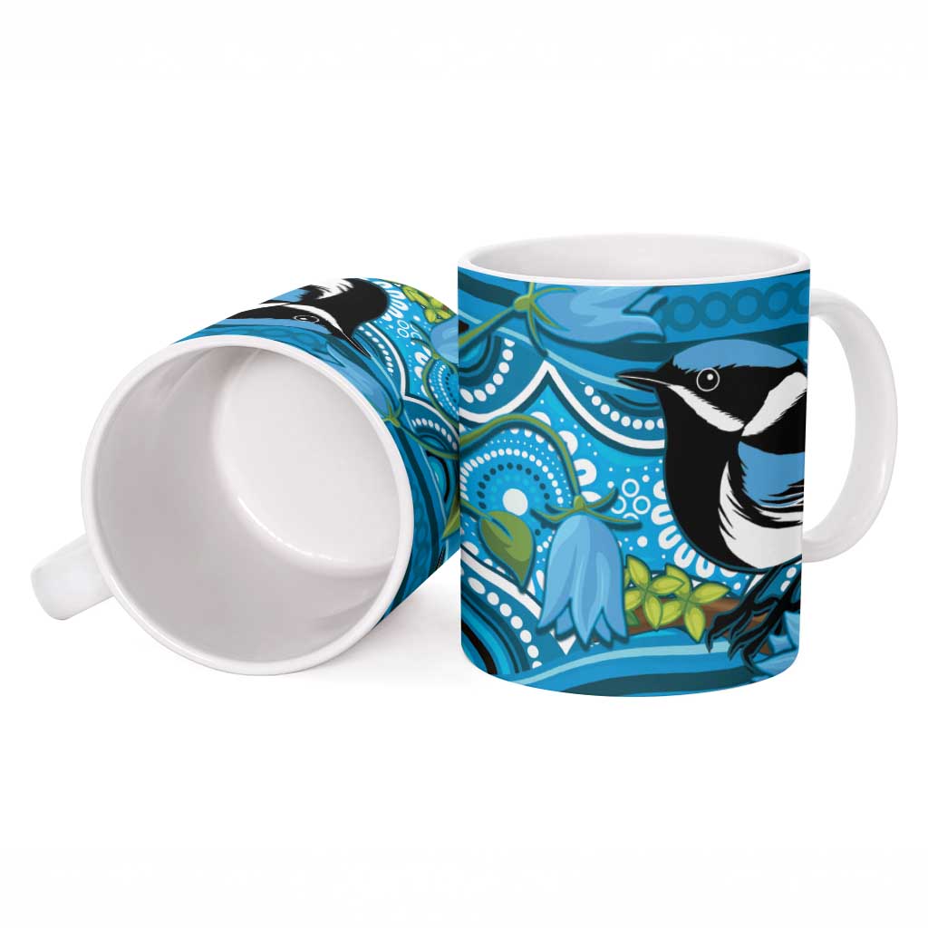 Australia Bluebell Creeper With Superb Blue Wren Ceramic Mug Aboriginal Art - Aussie Hoodie