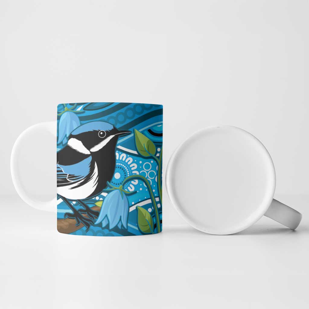Australia Bluebell Creeper With Superb Blue Wren Ceramic Mug Aboriginal Art - Aussie Hoodie