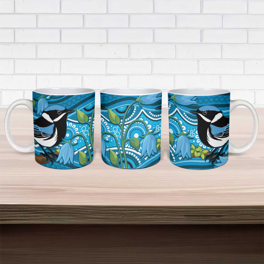 Australia Bluebell Creeper With Superb Blue Wren Ceramic Mug Aboriginal Art - Aussie Hoodie