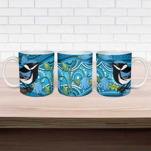 Australia Bluebell Creeper With Superb Blue Wren Ceramic Mug Aboriginal Art - Aussie Hoodie