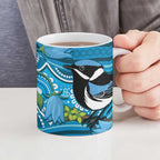 Australia Bluebell Creeper With Superb Blue Wren Ceramic Mug Aboriginal Art - Aussie Hoodie