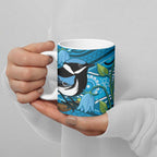 Australia Bluebell Creeper With Superb Blue Wren Ceramic Mug Aboriginal Art - Aussie Hoodie