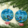 Australia Bluebell Creeper With Superb Blue Wren Ceramic Ornament Aboriginal Art - Aussie Hoodie