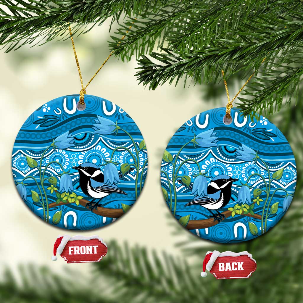 Australia Bluebell Creeper With Superb Blue Wren Ceramic Ornament Aboriginal Art - Aussie Hoodie