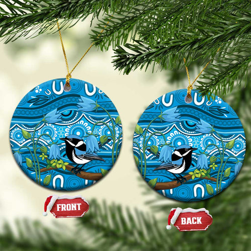 Australia Bluebell Creeper With Superb Blue Wren Ceramic Ornament Aboriginal Art - Aussie Hoodie
