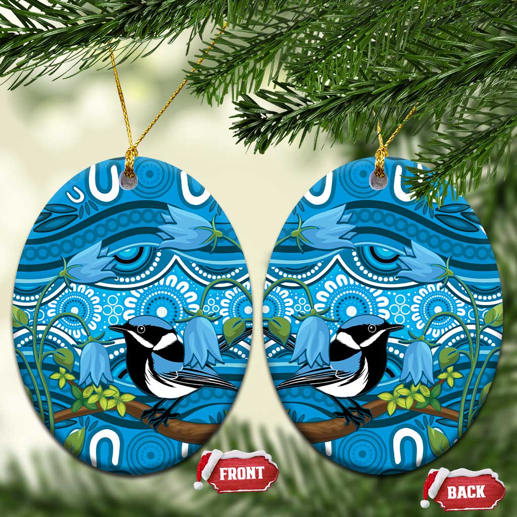 Australia Bluebell Creeper With Superb Blue Wren Ceramic Ornament Aboriginal Art - Aussie Hoodie