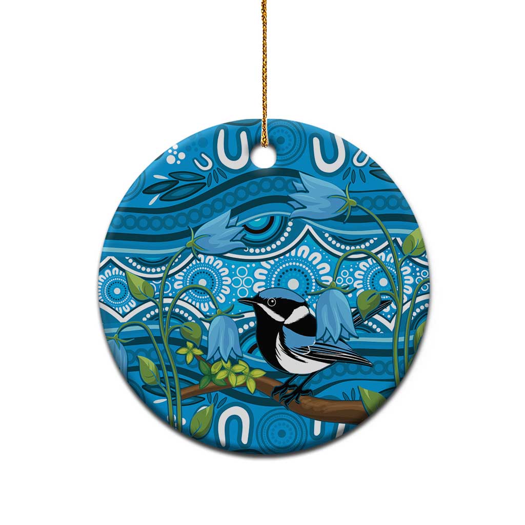 Australia Bluebell Creeper With Superb Blue Wren Ceramic Ornament Aboriginal Art - Aussie Hoodie