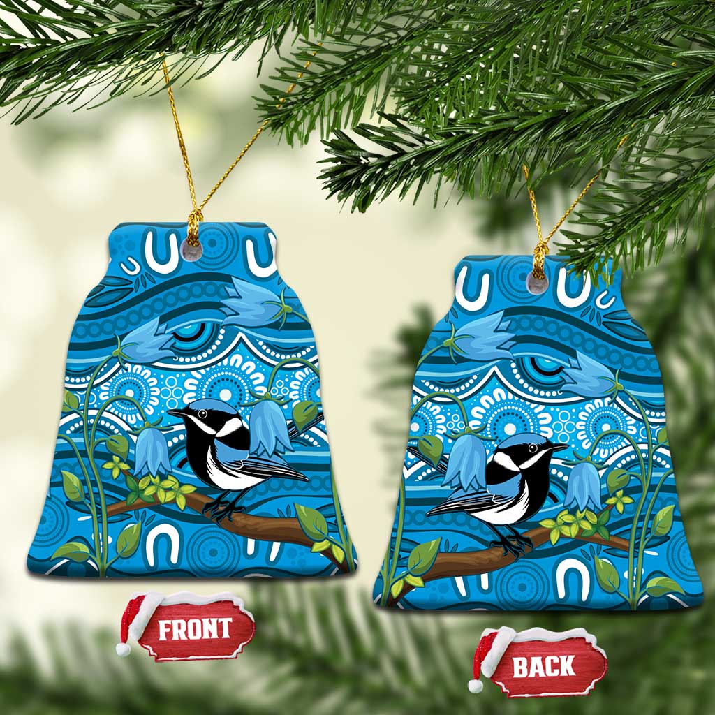 Australia Bluebell Creeper With Superb Blue Wren Ceramic Ornament Aboriginal Art - Aussie Hoodie