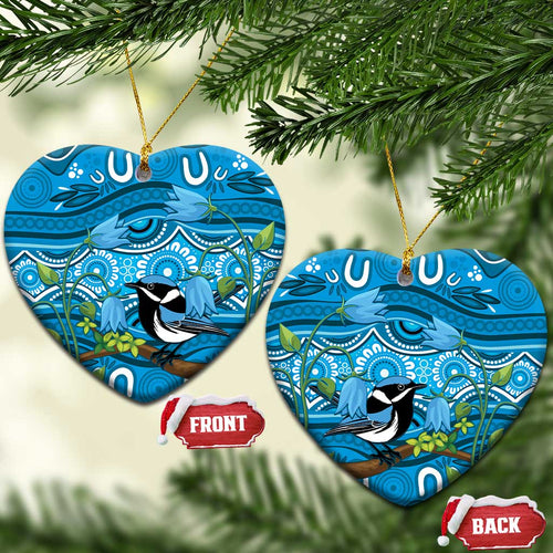 Australia Bluebell Creeper With Superb Blue Wren Ceramic Ornament Aboriginal Art - Aussie Hoodie