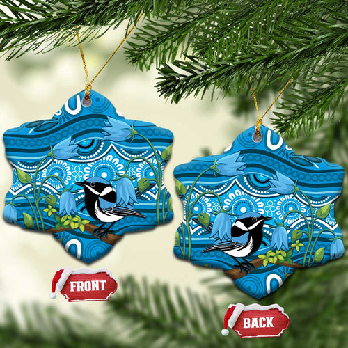 Australia Bluebell Creeper With Superb Blue Wren Ceramic Ornament Aboriginal Art - Aussie Hoodie