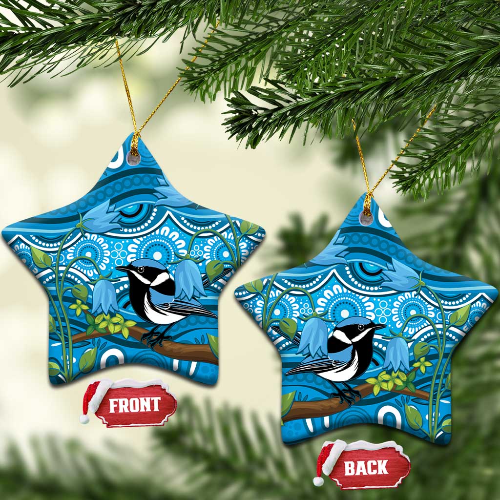 Australia Bluebell Creeper With Superb Blue Wren Ceramic Ornament Aboriginal Art - Aussie Hoodie