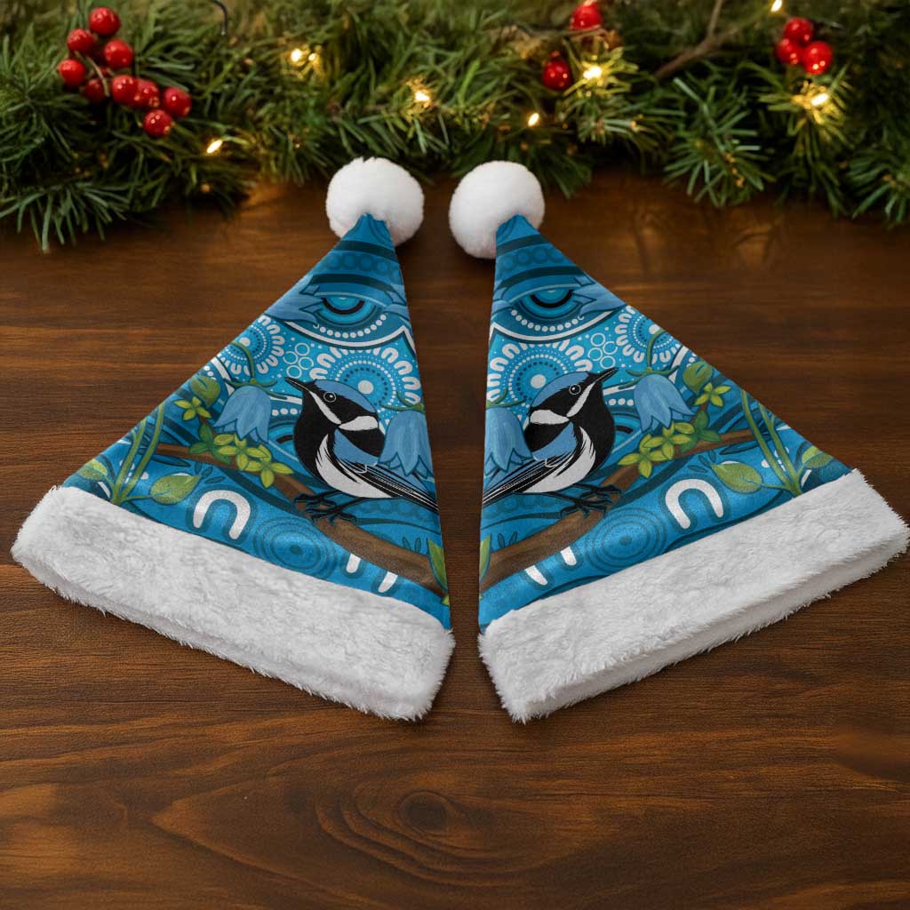 Australia Bluebell Creeper With Superb Blue Wren Christmas Santa Hat Aboriginal Art - Aussie Hoodie