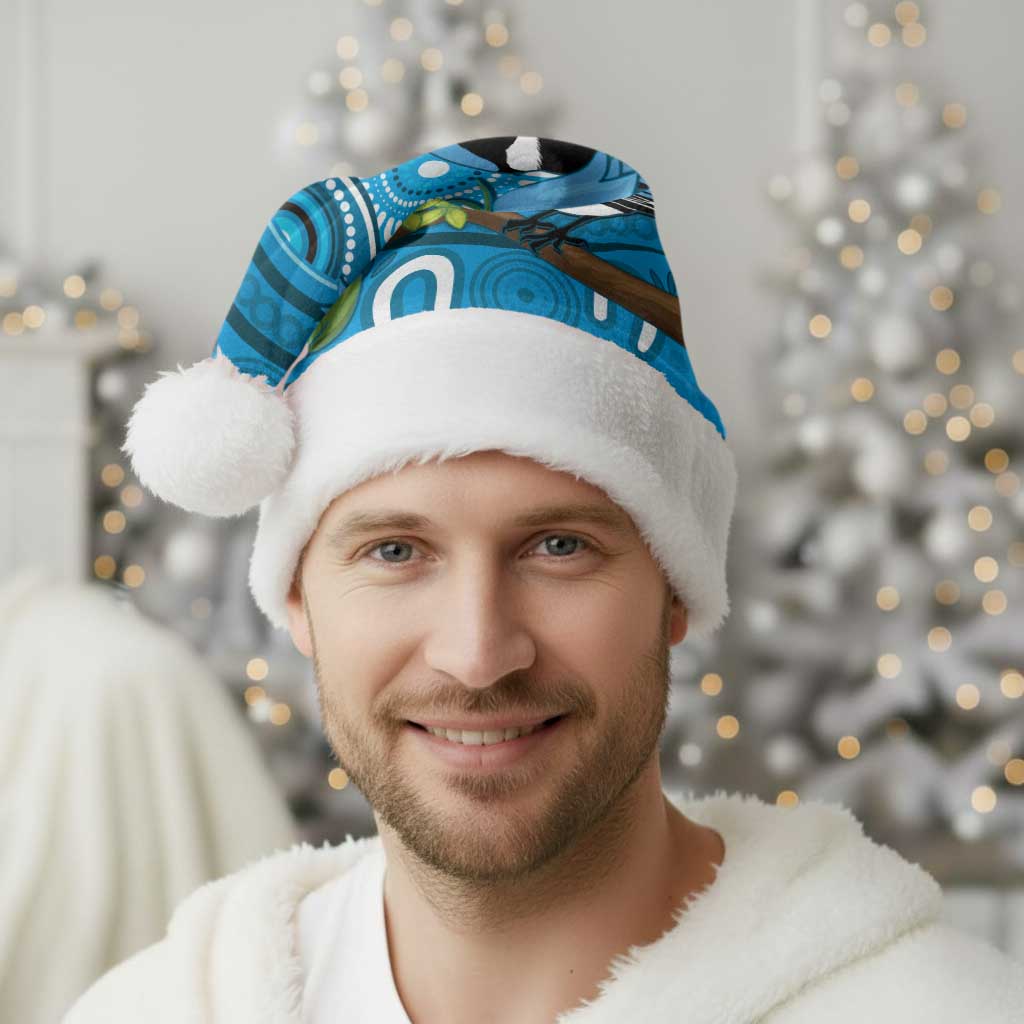 Australia Bluebell Creeper With Superb Blue Wren Christmas Santa Hat Aboriginal Art - Aussie Hoodie