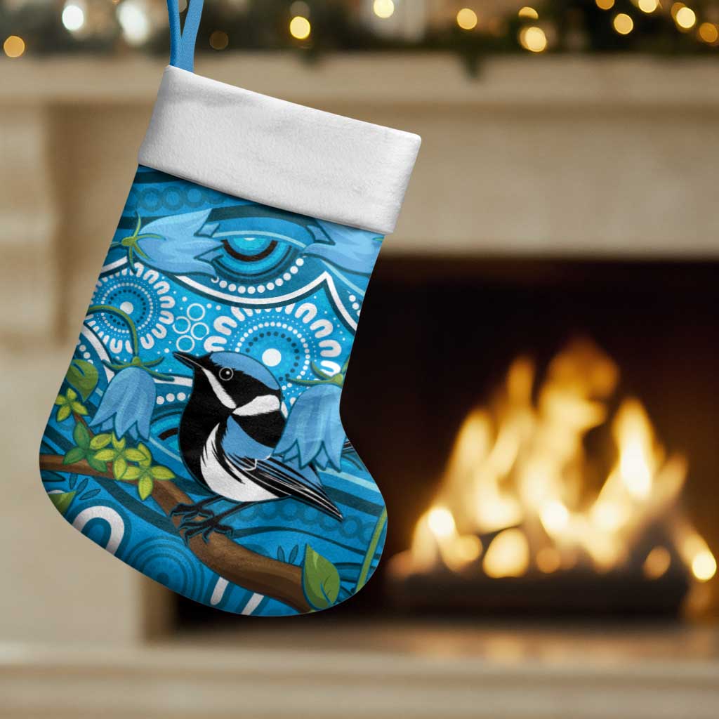 Australia Bluebell Creeper With Superb Blue Wren Christmas Stocking Aboriginal Art - Aussie Hoodie