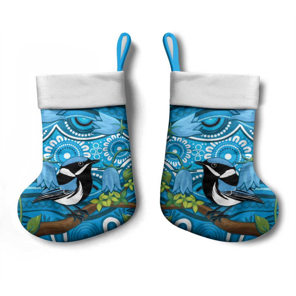 Australia Bluebell Creeper With Superb Blue Wren Christmas Stocking Aboriginal Art - Aussie Hoodie