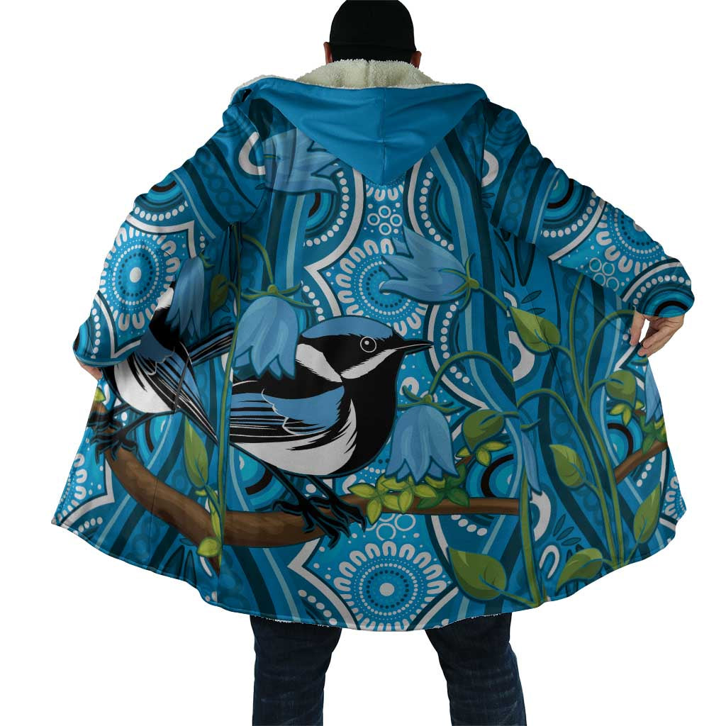 Australia Bluebell Creeper With Superb Blue Wren Cloak Aboriginal Art - Aussie Hoodie
