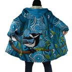 Australia Bluebell Creeper With Superb Blue Wren Cloak Aboriginal Art - Aussie Hoodie