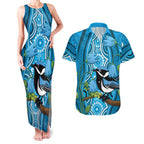 Australia Bluebell Creeper With Superb Blue Wren Couples Matching Tank Maxi Dress and Hawaiian Shirt Aboriginal Art