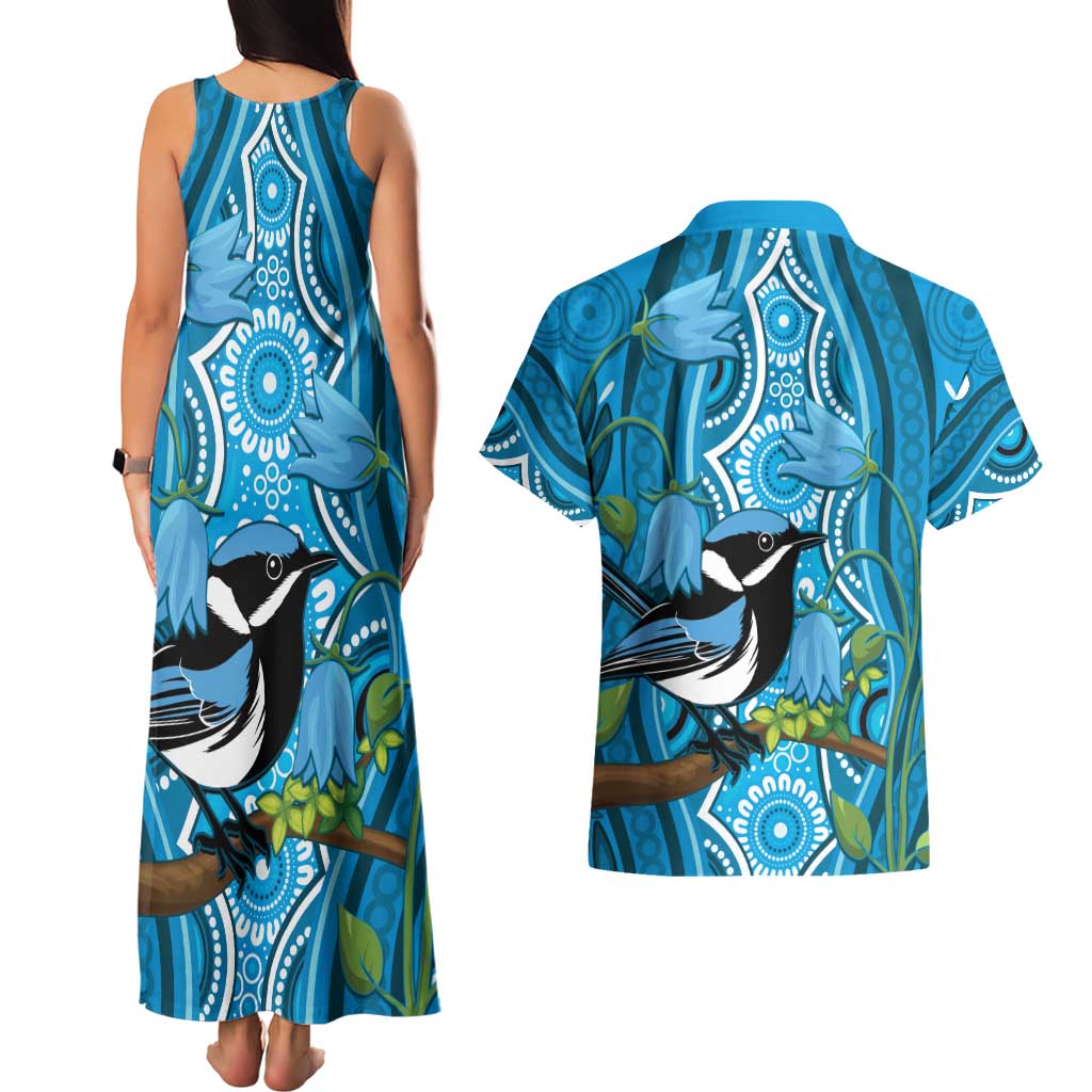 Australia Bluebell Creeper With Superb Blue Wren Couples Matching Tank Maxi Dress and Hawaiian Shirt Aboriginal Art