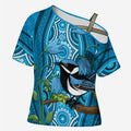 Australia Bluebell Creeper With Superb Blue Wren Cross Shoulder Shirt Aboriginal Art - Aussie Hoodie