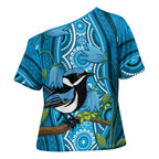 Australia Bluebell Creeper With Superb Blue Wren Cross Shoulder Shirt Aboriginal Art - Aussie Hoodie