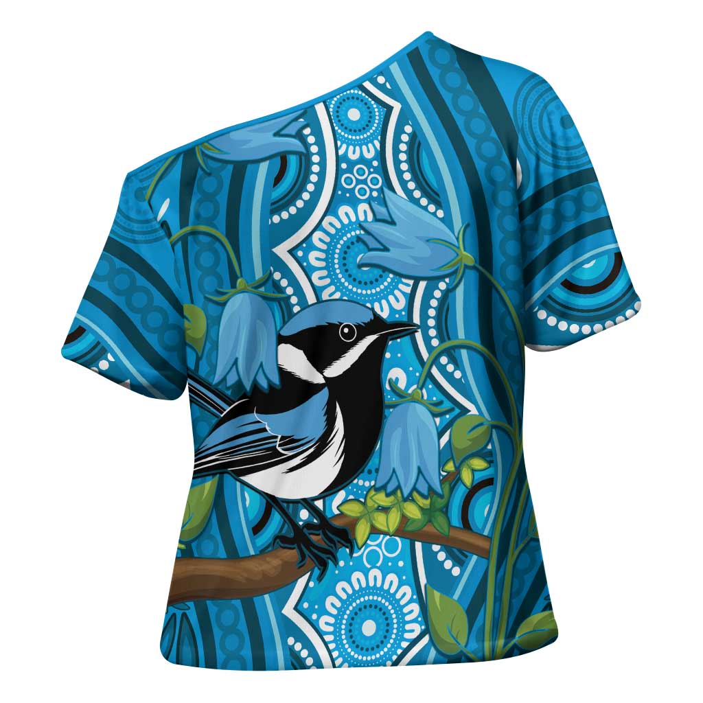 Australia Bluebell Creeper With Superb Blue Wren Cross Shoulder Shirt Aboriginal Art - Aussie Hoodie