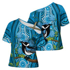 Australia Bluebell Creeper With Superb Blue Wren Cross Shoulder Shirt Aboriginal Art - Aussie Hoodie