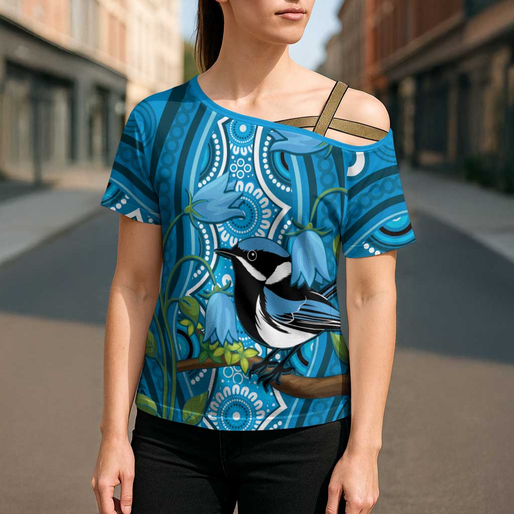 Australia Bluebell Creeper With Superb Blue Wren Cross Shoulder Shirt Aboriginal Art - Aussie Hoodie