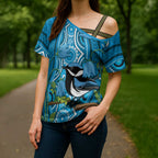 Australia Bluebell Creeper With Superb Blue Wren Cross Shoulder Shirt Aboriginal Art - Aussie Hoodie
