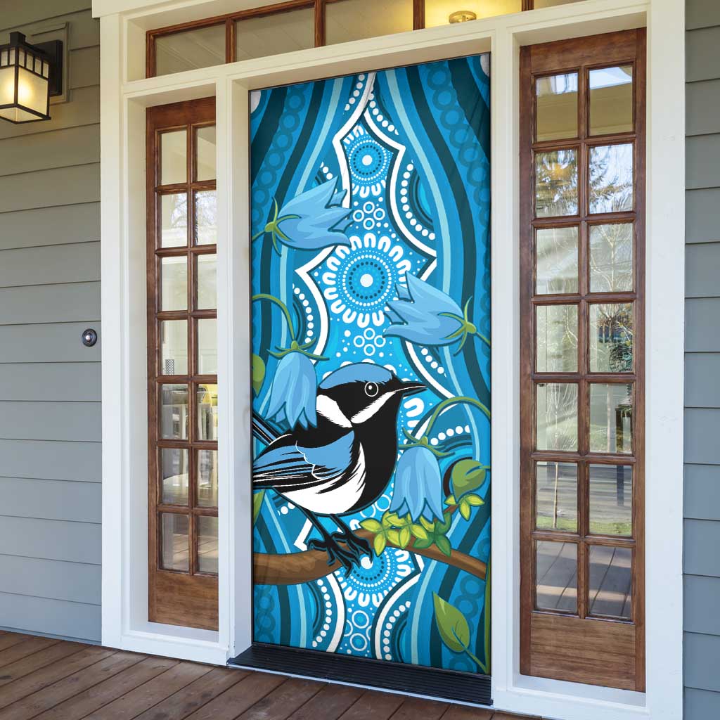 Australia Bluebell Creeper With Superb Blue Wren Door Cover Aboriginal Art - Aussie Hoodie